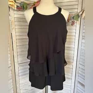 COCO BIANCO Women’s SZ XL Black Sleeveless Blouse w/  3 Chiffon Tier of Ruffles